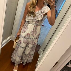 Belle Alexis One-Shoulder Cotton Maxi Dress in Cream and Pink Paisley